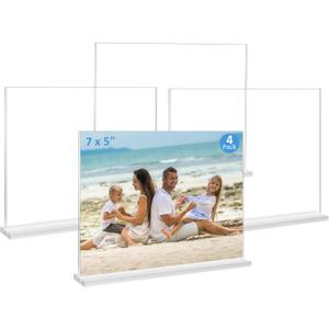 Acrylic Picture Frame 5x7 inches, 4 Pack Clear Plastic Picture Frames Holder Standing,Double Sided Picture Desktop Display for Photo Home Office - Horizontal (7x5")