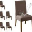 MOSAYT 100% Waterproof Dining Room Chair Covers Set of 6, Super Fit Stretch Jacquard Parson Chairs Slipcovers Removable Washable Chair Seat Protectors for Home, Kitchen, Banquet (Taupe - XL)