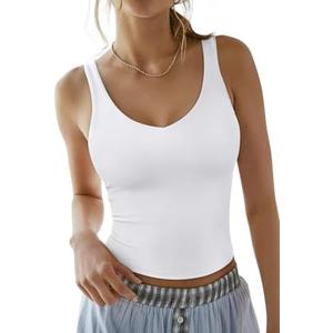REORIA Tank Tops for Women Double Lined V Neck Summer Casual Basic 2026 Trendy Workout Going Out Clothes, Large