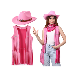Western Outfits for Women Cowgirl Tassel Sleeveless Vest Cowboy Hat and Paisley Bandana, L