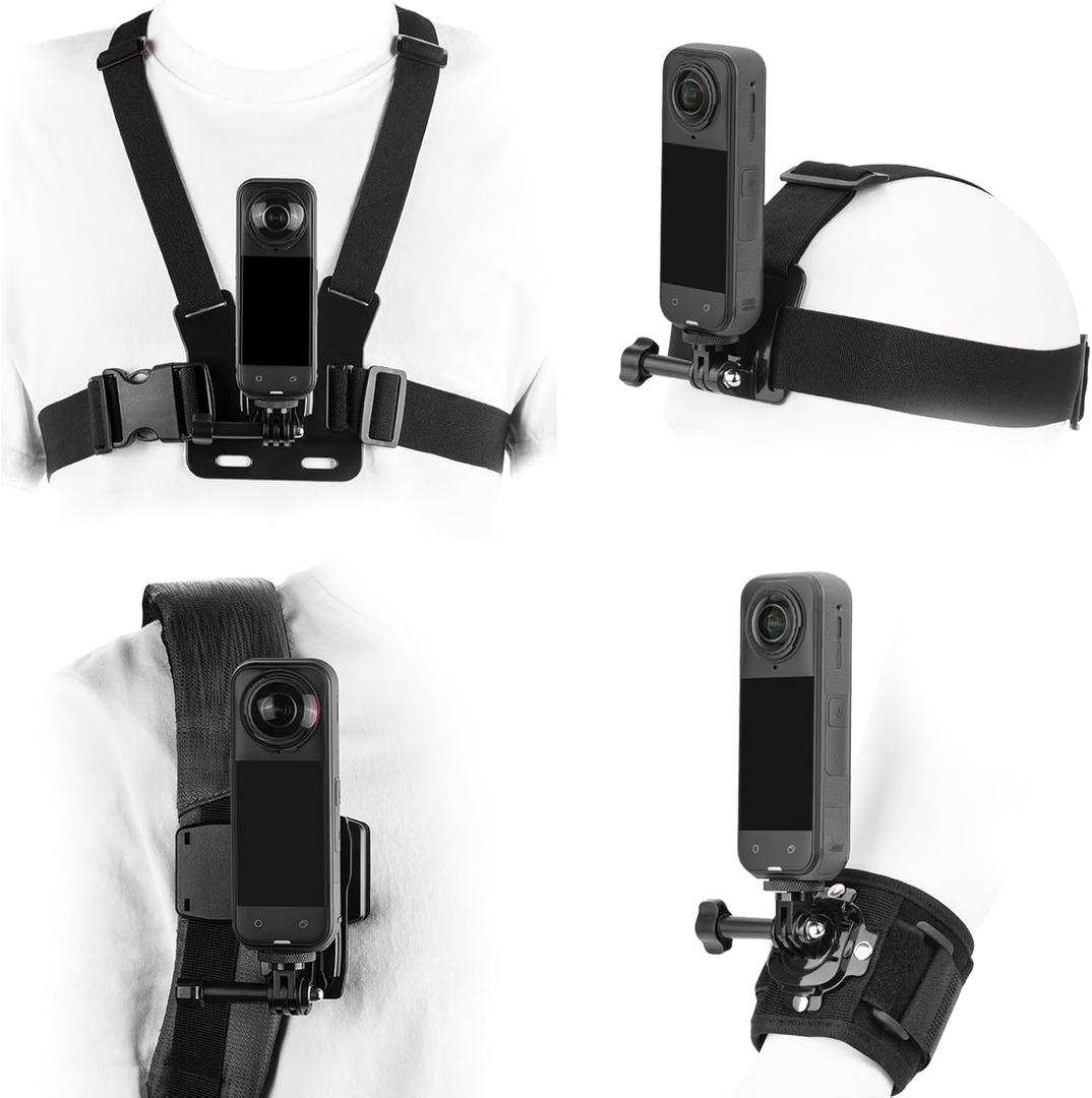 BRDRC Accessories Kit for Insta 360 X5 X4 Air, Chest Mount Head Strap Harness Backpack Clip Holder Wrist Strap, 360Rotating Adapter + Quick Release for Insta360 One X5 X4 X3 X Camera Accessory Bundle