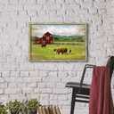 Farmhouse Bedroom Wood Wall Art: Red Barn with Cow Cattle Rustic Framed Artwork Nature Rural Landscape Picture Quiet Countryside Forest Painting Gallery Farm Print for Living Room