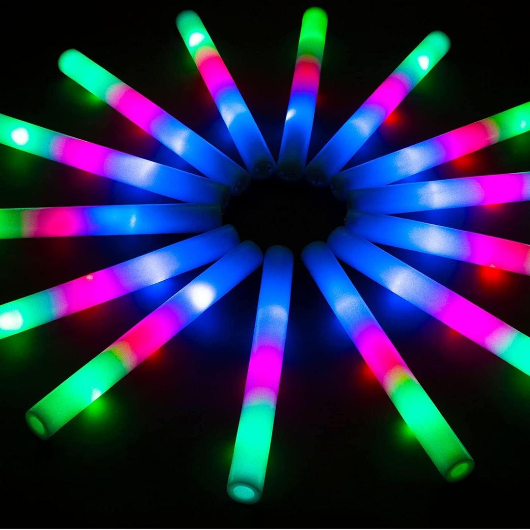 SHQDD 28PCS LED Foam Glow Sticks, Foam Light up Sticks Bulk Party Pack with 3 Modes Colorful Flashing, Glow in The Dark Party Supplies for Parties, Wedding, Birthday, Raves,Concert, New Year