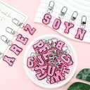 Ibuclein 30pcs Pink Letter Keychain, A-Z Charms Aesthetic Bulk Keychain Bag Charm Backpack Charms Pink Purse Accessories for Handbags, Cute Car Key Ring PVC Pendant Key Chains for Party Favors gifts