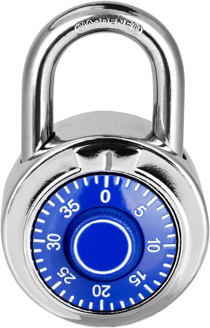 Combination Padlock 1 Pack, Fixed Dial Combination Padlock with Different Combinations, 2 in. Wide. Blue Turntable, Lock for Gym & Locker, School, Toolbox, and More