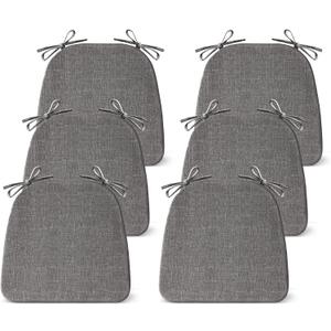 Chair Cushions for Dining Chairs Set of 6, Non Slip Kitchen Chair Pads, 17" x 16" x 2", Indoor Dining Chair Cushions with Ties, D-Shaped Seat Cushions for Kitchen Chairs, Dark Grey