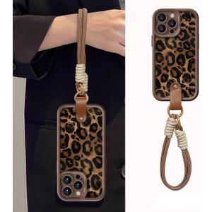for iPhone 11 Pro Max Case, [Brown Leather Leopard Cheetah Print] [Full-Body Protection] [with Drop-Proof Wrist Strap Lanyard] Soft TPU, Shockproof and Anti-Shock, Suitable for Women & Girls