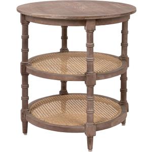 Creative Co-Op Round Mango Wood Table with 2 Cane Shelves, Small