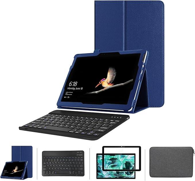 Hanalette 4 in 1 Tablet Sleeve, Blue Case, Protective Glass, Keyboard