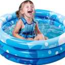 Sloosh Inflatable Kiddie Pool, 34"x10" Blow Up Kid Swimming Pool,3 Rings Blue Baby Pool for Toddler, Play Pit for Dog with Geometric Pattern for Summer Water Party Backyard Garden(Fish)