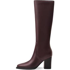 Womens Knee High Boots Retro Chunky Heel Pointed Toe Pull On Classic Knee High Boots for Women Girls Ladies Retro Tall Boot Winter Fall Fashion Boot Size 6, Burgundy Red