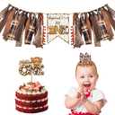 3 Pcs Highland Cow Birthday Decorations, High Chair Banner Hat Cake Topper, One Banner, First Rodeo Birthday Party Supplies