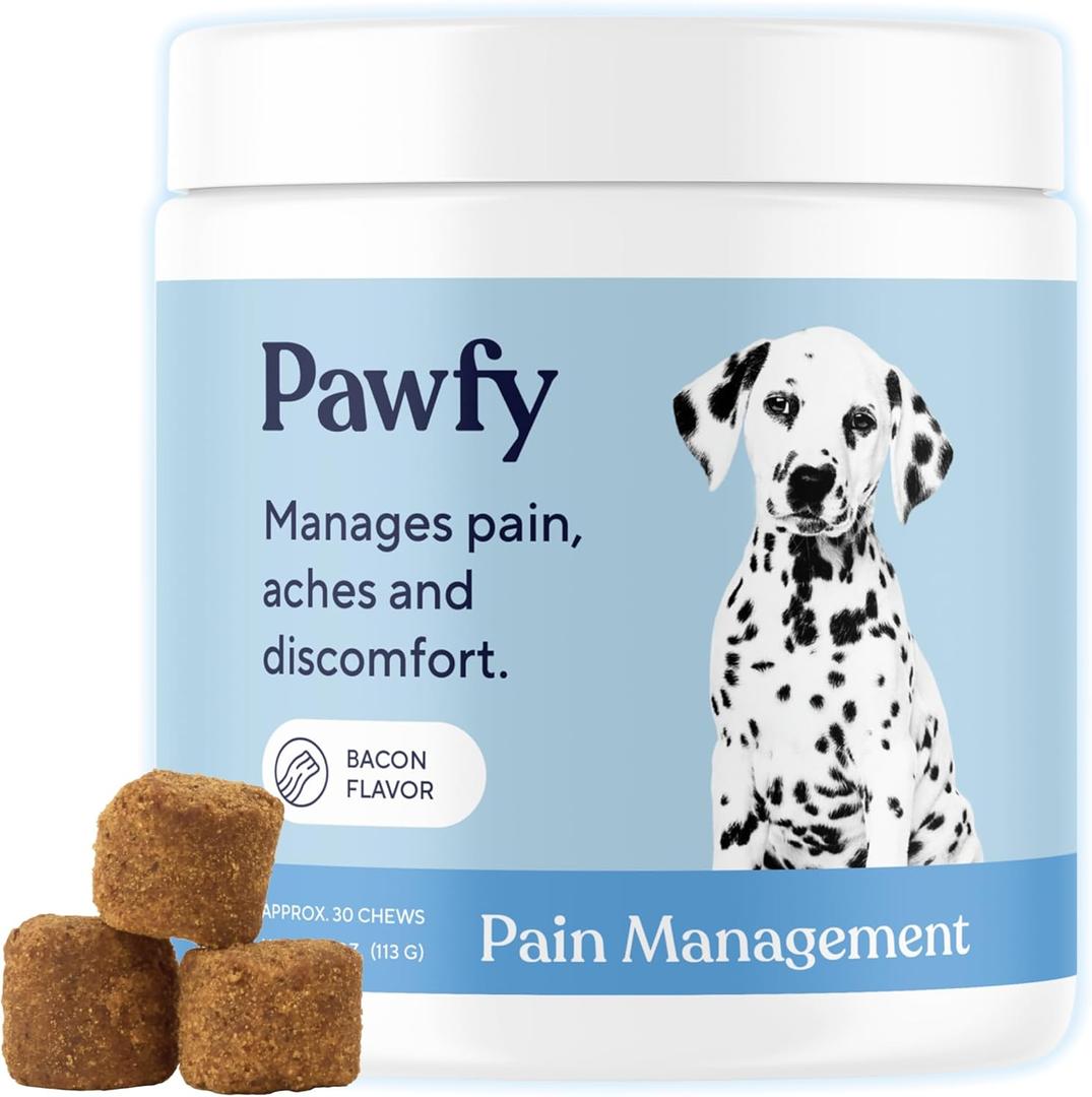 Pawfy Advanced Pain Management - Essential Vitamins & Supplements with Omega 3 |Joint Supplement for Dogs - Supports Hip & Joint Health for Small, Medium, Large Breeds | 30 Fast-Acting Chews, Best by: 10-2026