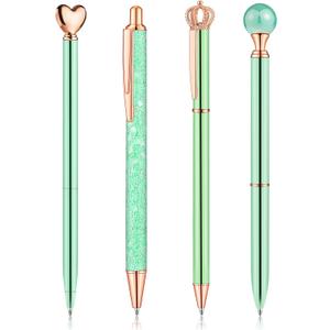 BESARME 4 Pcs Green Pens for Women, Mother's Day Gifts Green Gifts for Girls Fancy Pen Glitter Diamond Pens Black Ink Cute Pen for School Wedding Office Supplies
