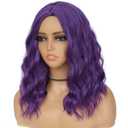 Dark Purple Wig Middle Part,Short Wavy Purple Wigs for Women