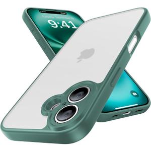 Shockproof for iPhone 16 Case, [Full Camera Protection] [Military-Grade Drop Protection] Protective Anti-Yellow Slim Translucent Matte Skin-Friendly for iPhone 16 Phone Case, Midnight Green