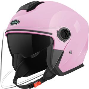 Adult 3/4 Open Face Motorcycle Helmet, Double Visor Motorbike Scooter Ebike Moped Cruiser Helmets for Men and Women DOT Approved (Pink, L)