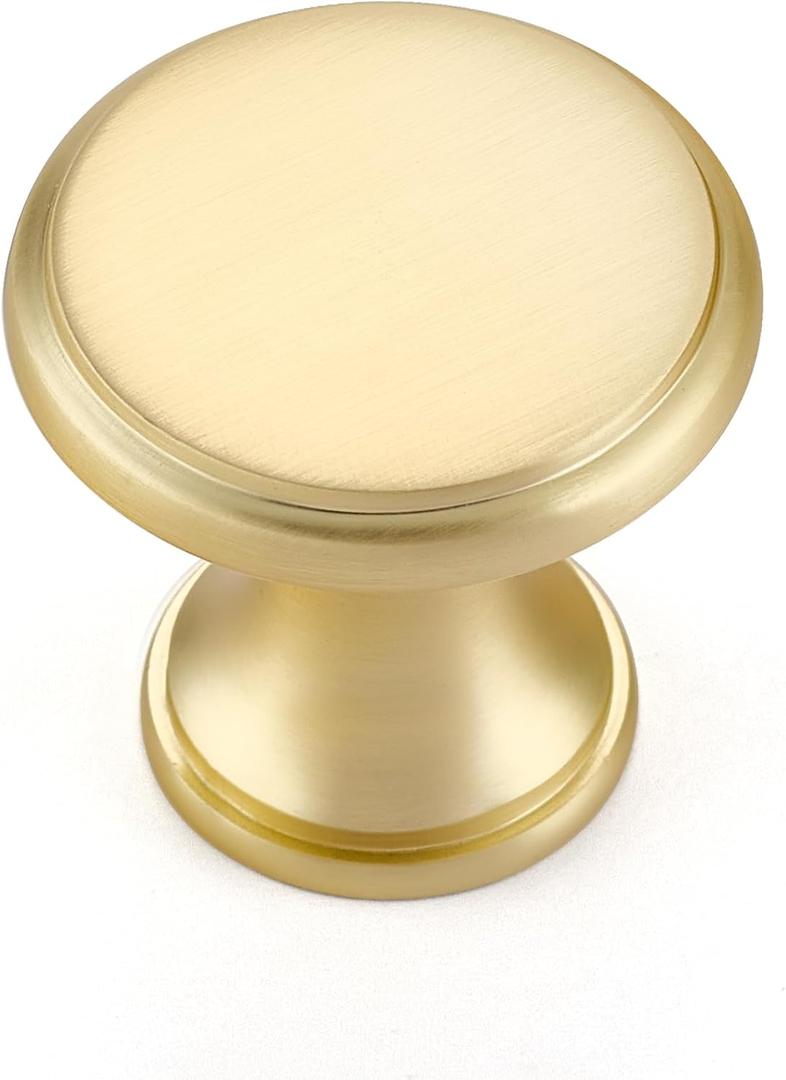 Ravinte 10 Pack Brushed Brass Kitchen Cabinet Knobs, Solid Brass Pulls Zinc Handles Simple Drawer Cabinet Hardware for Cupboard Drawer Knobs