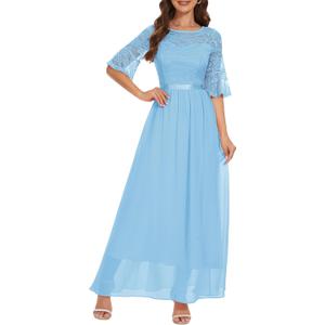 Wedtrend Women's Formal Dresses 2025 Wedding Guest Dress Bell Sleeve Bridesmaid Dresses Maxi Evening Dress (Medium, Light Blue)