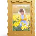 4x6 Picture Frame with Mat for 3.5x5, Wavy Edge Wooden Real Glass Photo Frame for Tabletop and Wall Hanging, Yellow, 1 Pack