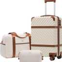 Coolife Luggage Set Suitcase Carry On Luggage PC Hardshell Luggage TSA Lock Spinner Wheels Telescopic Handle (3 piece set (DB/TB/20), White)