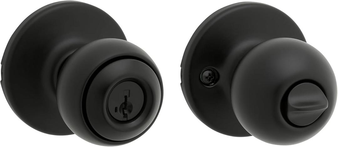 Kwikset Polo Entry Door Knob with Lock and Key, Secure Keyed Handle Exterior, Front Entrance and Bedroom, Matte Black, Pick Resistant SmartKey Rekey Security and Microban (1 Pack)