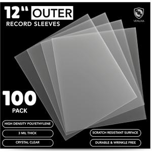 12" Vinyl Record Outer Sleeves (100 Pack), 3 Mil Crystal Clear Polyethylene Covers (12.75" x 12.75"), Archival Safe, Anti-Static, Acid-Free, LP Album Protection Against Dust, Dirt & Scratches