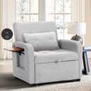 Convertible Sleeper Chair-Fabric Futon Sofa Bed, Single Sleeper Sofa, Small Couch Bed with USB Port, Foldable Table, Pillow, Adjustable Backrest for Dorm/Bedroom/College Lightgrey