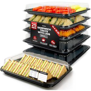25 Pack Catering Trays with Lids 13" Serving Tray with Lid, Heavy Duty Recyclable Plastic Party Platters for Catering, Buffet, Picnics & Events Food Trays with Clear Lid (13.39 9.84 2.95 inch)