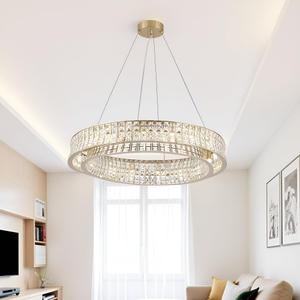 Modern Crystal Chandelier Round 16-Light Contemporary Hanging Ceiling Light Fixture Copper/Brass Finish with Rectangular Crystals Dining Room Living Room Bedroom Entryway Lighting Easy Install 31.5''