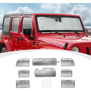 RAZPOY JK Windshield Sunshade, 8PCS Side Window Sun Shade Compatible with 2007-2017 Jeep Wrangler JK 4-Door