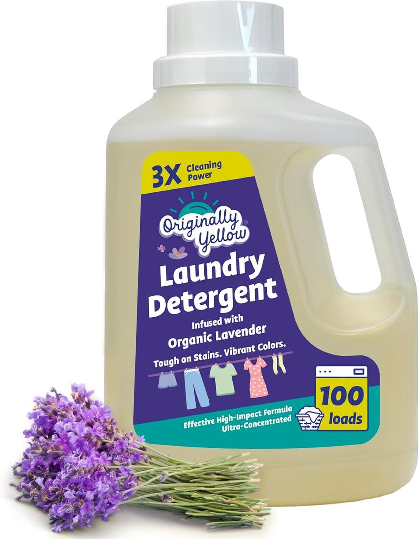 Originally Yellow Plant Based Laundry Detergent | Ultra-Concentrated Natural Laundry Detergent with Organic Lavender | High-Efficiency Clean, Tough on Stains, Gentle on Fabric | 64Oz