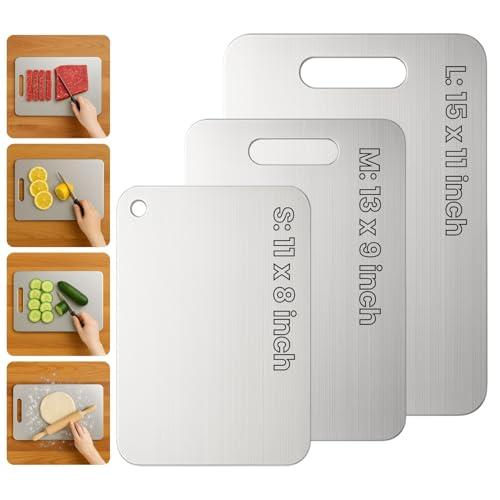 Titanium Cutting Board Set of 3, 2025 New Upgrade 100% Pure Titanium Cutting Boards for Kitchen, Hygiene & Durability Non Stick Chopping Board, 3Pcs Double Sided Cutting Boards (S+M+L)