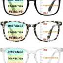 Progressive Multifocus Reading Glasses 3 Pack Blue Light Blocking Lightweight Reader with Spring Hinge for Women Men (Black+Grey+Transparent)