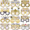 24 Pcs Happy New Year Paper Glasses 2026 Black Gold Silver Eyeglasses Photo Booth Props for 2026 New Years Eve Party Supplies Decorations