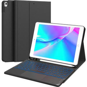 CHESONA for iPad 9th Generation Case with Keyboard, 7 Color Backlit, Multi-Touch Trackpad, Built-in Pencil Holder, 2 Wireless Channels, Flip Stand Keyboard Case for iPad 9th/8th/7th Gen 10.2 Black