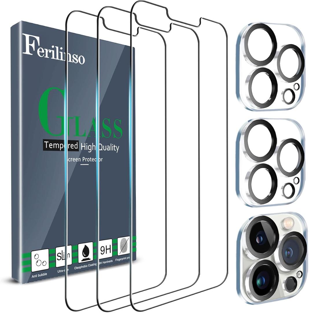 Ferilinso 3 Pack Screen Protector for iPhone 13 Pro with 2 Pack Tempered Glass Camera Lens Protector Phone Case Friendly Ultra Accessories Protector de Pantalla for Apple iPhone 13 Pro Ferilinso 3 Pack Screen Protector for iPhone 13 Pro with 2 Pack Tempered Glass Camera Lens Protector Phone Case Friendly Ultra Accessories Protector de Pantalla for Apple iPhone 13 Pro