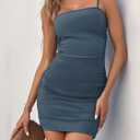 Wenrine Womens Bodycon Mini Dress Spaghetti Strap Party Club Dresses | spaghetti strap, bodycon, tight, ribbed, sleeveless, summer party dress (XL)