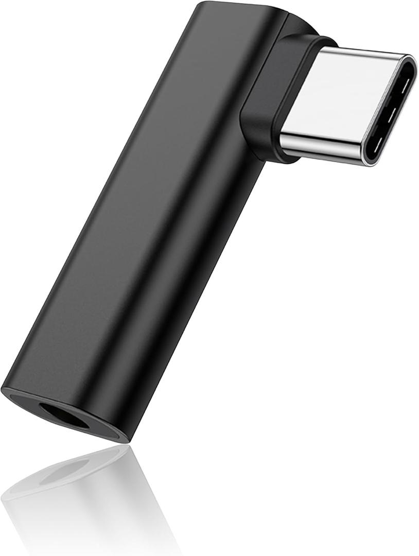90 Degree USB C to 3.5mm Headphone Adapter,90 Degree Type C Male to 3.5mm Female Aux Audio Dongle Converter,for Devices with Type-C Interface (A)