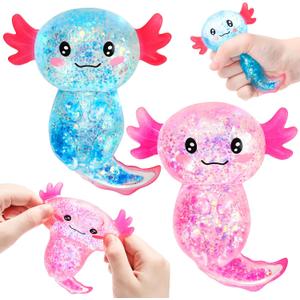 2Pcs Glitter Axolotl Squishy, Slow Rising Squeeze Toy,  Sugar Glitter Axolotl Fidget Toy for Stress Relief for Kids Adults,Birthday Party Favors, Children's Day Gifts