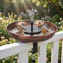 Edenseelake Deck Mounted Metal Bird Bath with Solar Powered Fountain for Outside, Detachable Birdbaths Bowl with Adjustable Steel Clamp for Feeder Railing Balcony Fence Yard