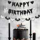 2 x Halloween Birthday Party Decorations Glitter Happy Birthday Banner Horror Movie Decor Supplies Scream Theme Party Favors(Black)