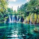 7x5ft Nature Green Jungle Waterfall Backdrop Woodland Spring Summer Forest Lake Mountain River Wedding Photography Background Rustic Natural Landscape Outdoor Video Shoot Vinyl Studio Props