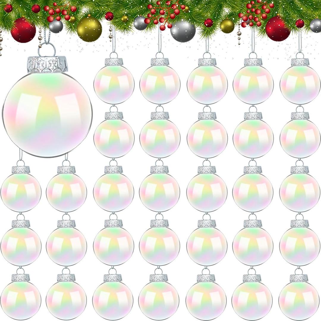 30 PCS Clear Plastic Fillable Ornaments,2.36 inch Christmas Transparent Fillable Balls,Plastic Christmas Balls for Christmas Tree Decorations,DIY Crafts,Party Home Holiday Decor