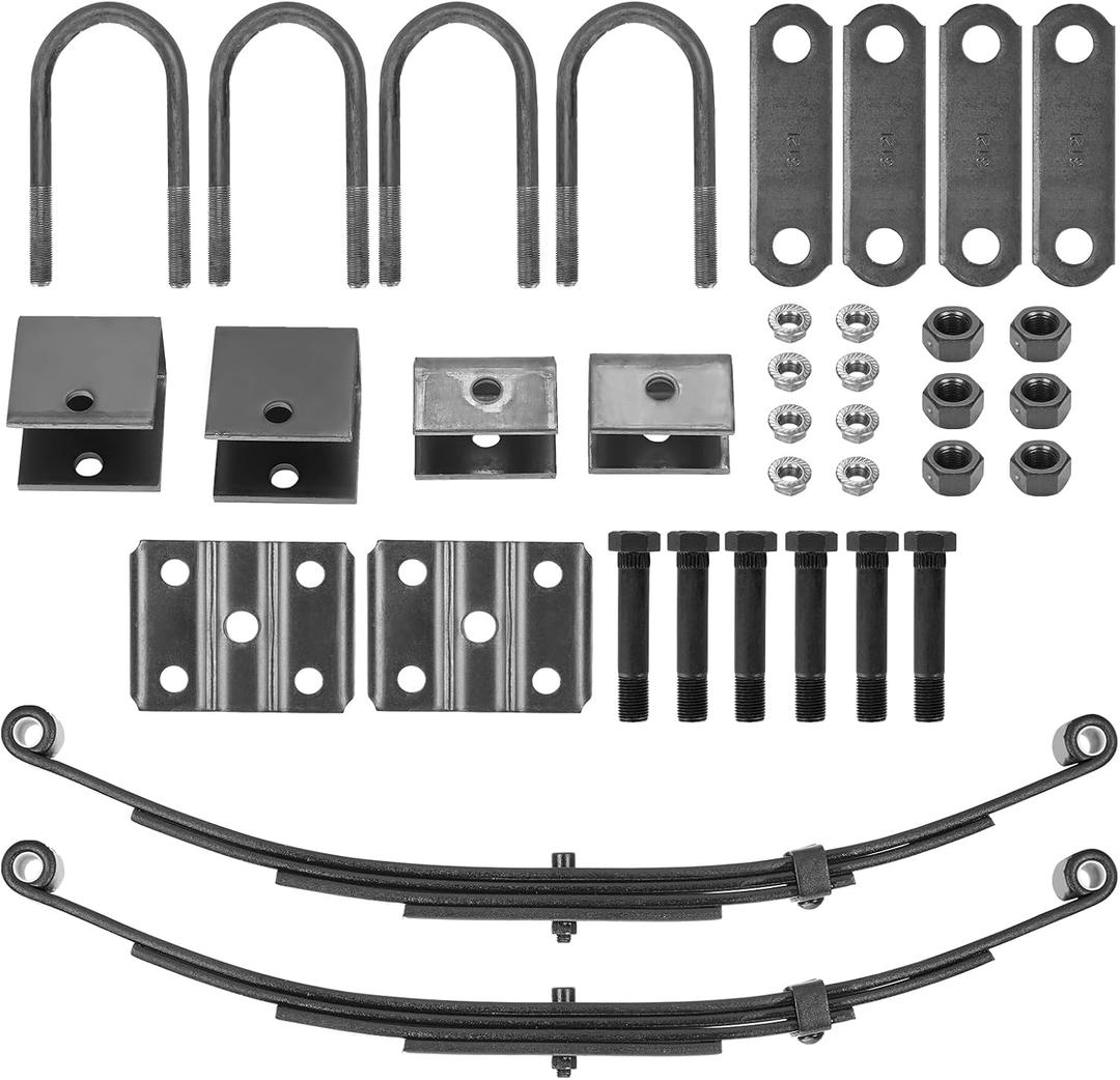 Single Trailer Leaf Spring 4 Leaf Double Eye 1750 lbs Cap for 3500 lbs Axle Suspension, Hanger & U-Bolt kit 25-1/4" Length fits for SW4B, Round Trailer Axles- Set 2