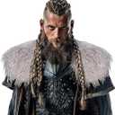 L'VOW Men's Faux Fur Collar Medieval Winter Warm Shoulder Wrap Viking Warrior Short Cape Shawl Halloween LARP Cosplay Costume