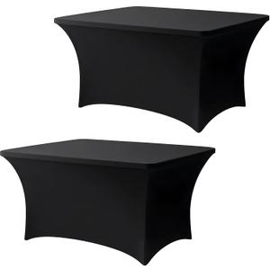 4FT Black Table Cloth - 2 Pack, Fitted Stretch Rectangle Spandex Tablecloth, Washable Table Cover for Party, Dining, Wedding, Banquet and Festival(Black, 30" x 48")