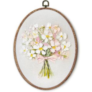 Coquette Pink Bow Floral Bouquet Oval Wall Art Framed, White Floral Oval Wall Decor, Vintage Flower Hanging Canvas Prints Wall Sculptures for Home Bedroom Living Room Decor, 8.5x11.5 Inch