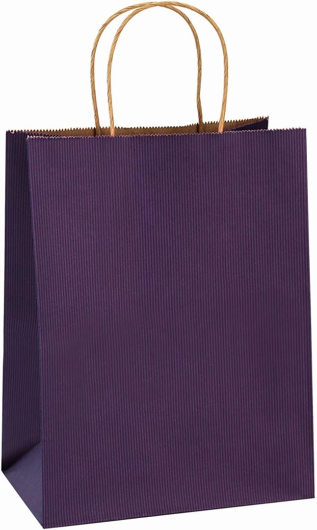 BagDream Gift Bags 8x4.25x10.5 Inches 100Pcs Purple Kraft Paper Bags with Handles Bulk, for Shopping, Retail, Merchandise, Party Favor, Craft, 100% Recyclable Paper Gift Sacks