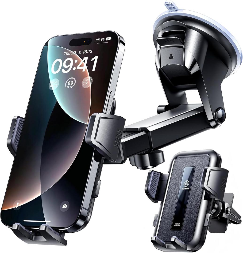 VANMASS 2026 Car Phone HolderMilitary-Grade Strongest 90+LBS SuctionPhone Holder for Your Car Dashboard Windshield Vent Cell Phone Mount Truck Stand Cradle for iPhone 17 Pro Max 16 15 14 13 Android